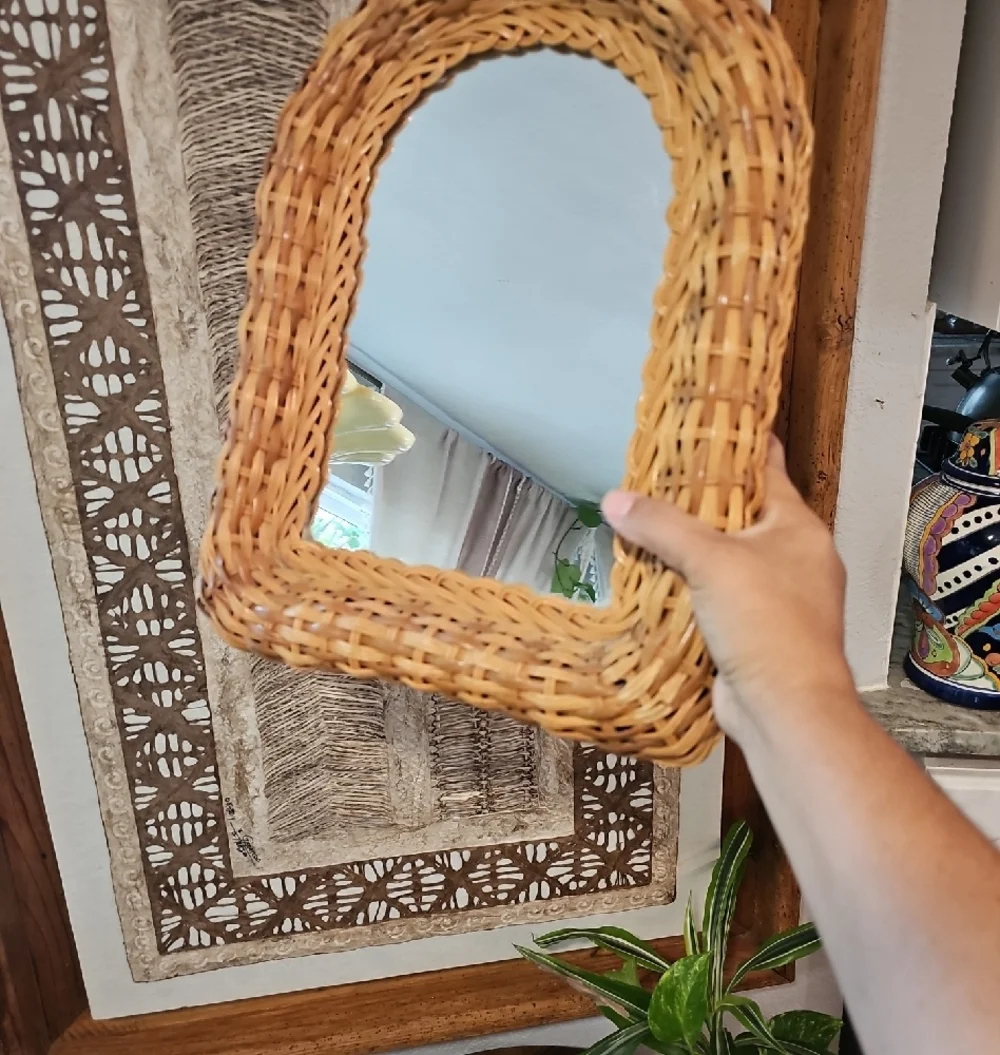VintageNatural Rattan Wicker Arched Mirror 1970s 16
